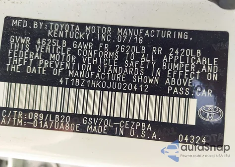 2018 Toyota Camry Xse V6 from USA, damaged, VIN 4T1BZ1HK0JU020412